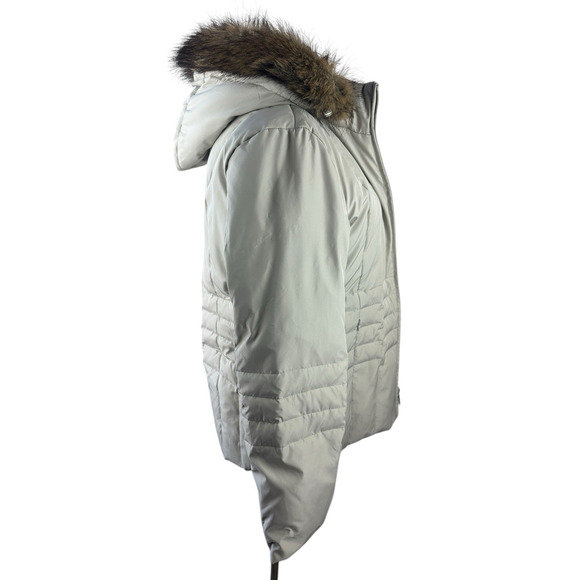 Calvin Klein Down Puffer Coat Faux Fur Hood Beige Full Zip Women's Size XL - Picture 12 of 15